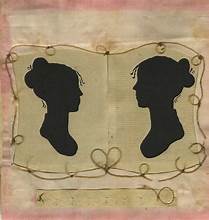 Hollow silhouette portrait of Sylvia Drake and Charity Bryant, braided hair over silk mount, n.d., artist unknown.